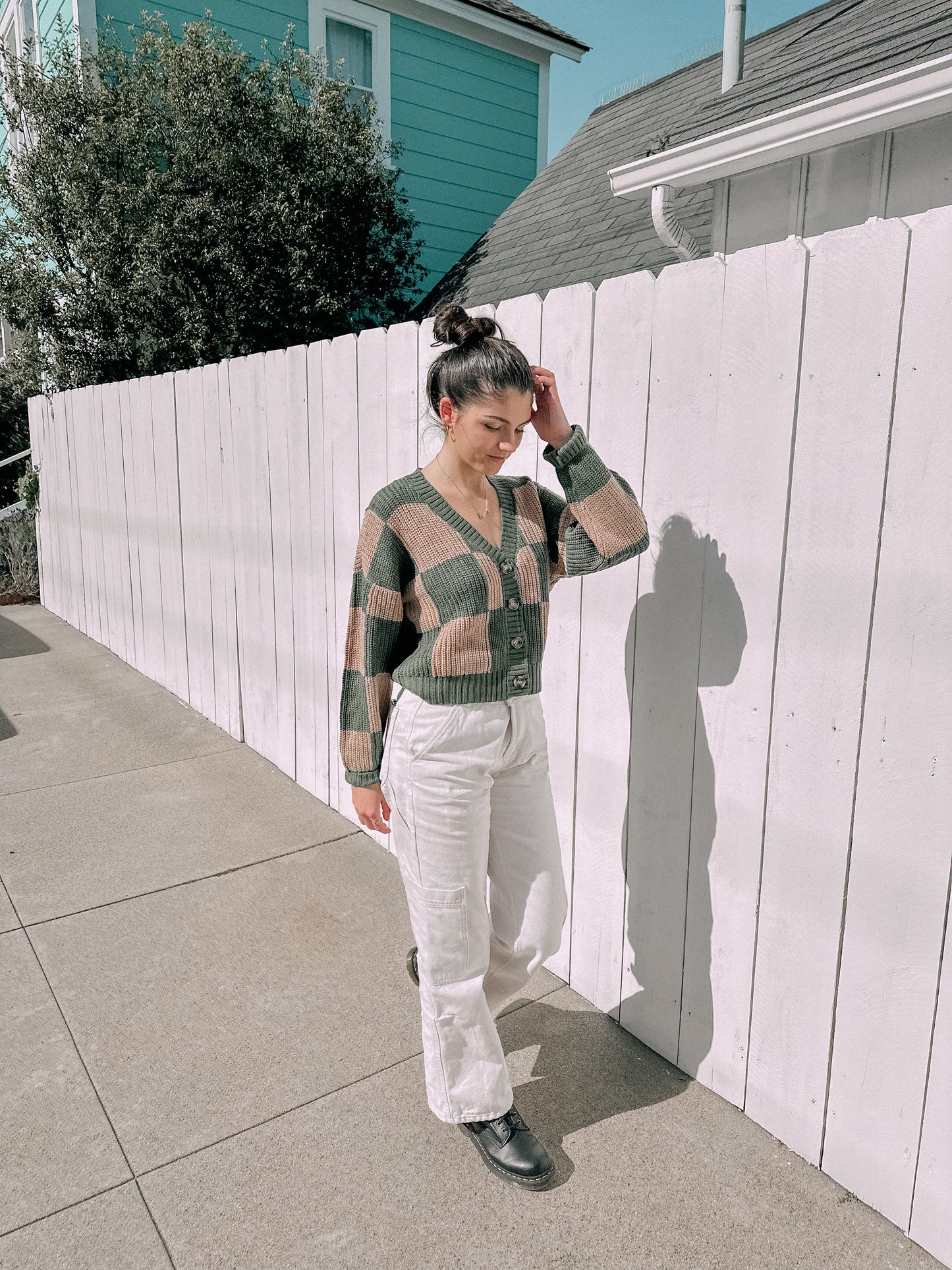 Green Checked Cardigan