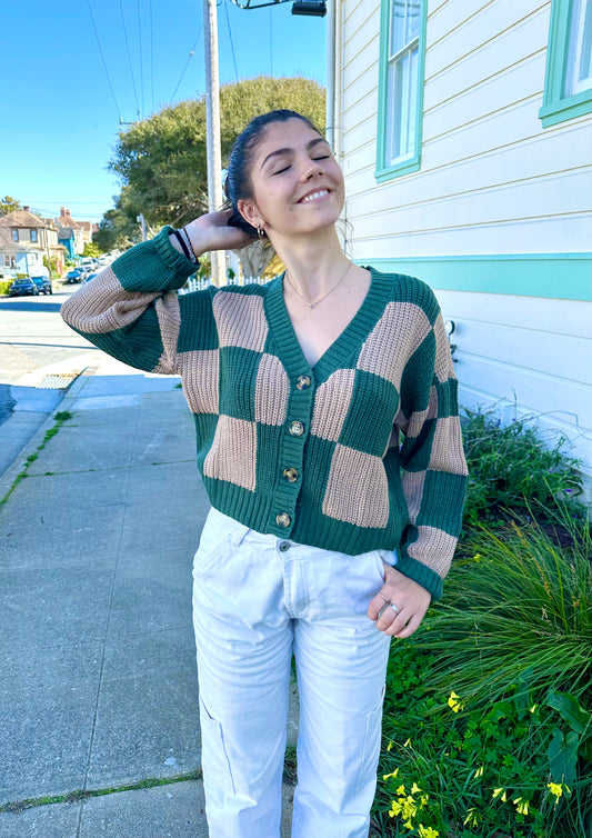 Green Checked Cardigan