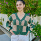 Green Checked Cardigan