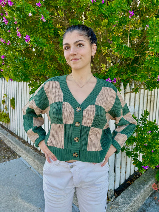 Green Checked Cardigan